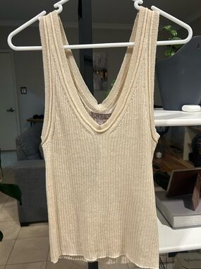 J. Crew Merino-linen blend sweater-tank V-Neck Top in Light Beige S Small